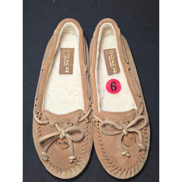 Coach‎ Antonia Suede Shearling Lined Moccs Slippers Mocassins Shoes Women Size 6